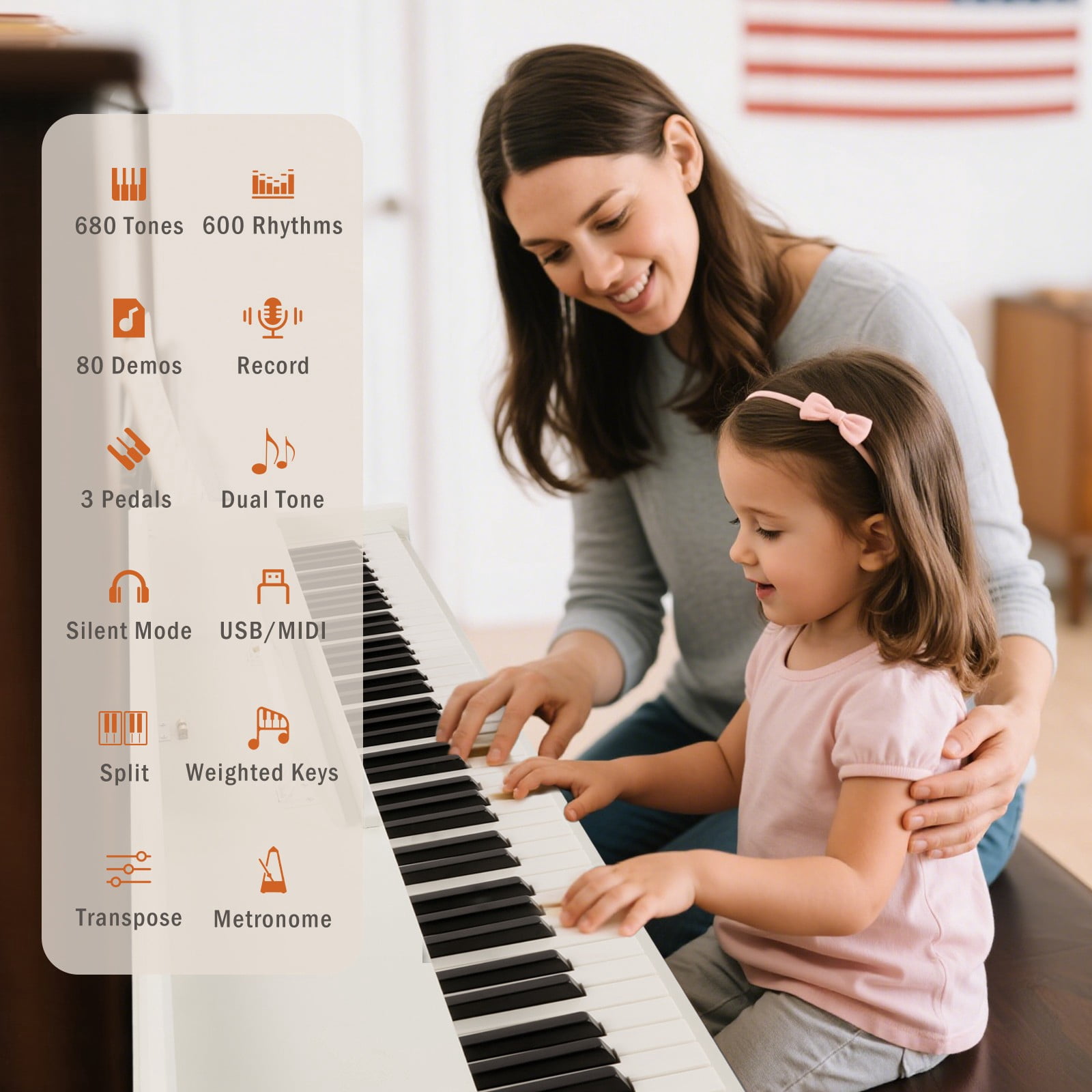 MUSTAR White 88Keys Full Size Weighted Hammer Action Digital Piano Keyboards DREAM Source with 3-Pedal