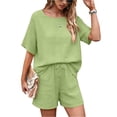 thumbnail image 6 of Maqroz Vacation Outfits for Women Spaghetti Strap Top and Wide Leg Pants Set Two Piece Outfit Summer Beach Travel Lounge Sets Green XXXL, 6 of 7