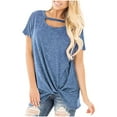 thumbnail image 1 of Pompotops T-Shirt Décontracté Col Rond pour Femmes Pull Slim Uni Manches Courtes T-Shirt Tops, 1 of 5