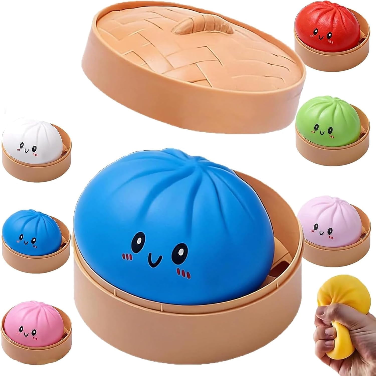 4PC Mystery Dumpling Squishy, 4 Inch Jumbo Dumpling Stress Ball, Squishy Bun, Anxiety Relief Fidget, Soft Squeeze Decompression Dough for Adults Classroom Prizes & Party Favors