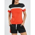thumbnail image 3 of Musuos Women Workout Outfits Set Contrast Color Short Sleeve Tops and Running Shorts Yoga Activewear Summer Tracksuits, 3 of 10