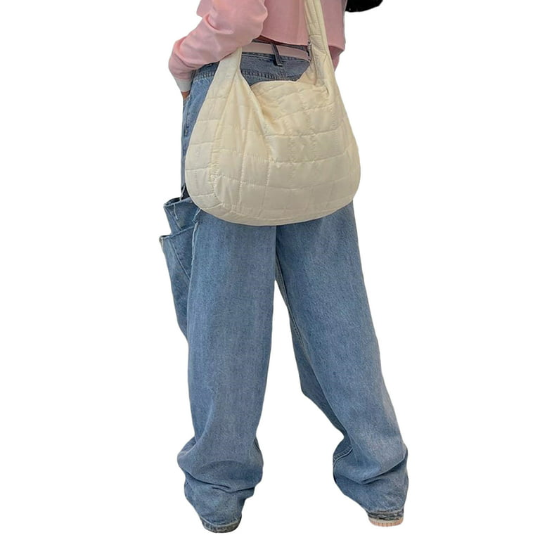 Women's Distressed Patchwork Denim Buckle Shoulder Bag