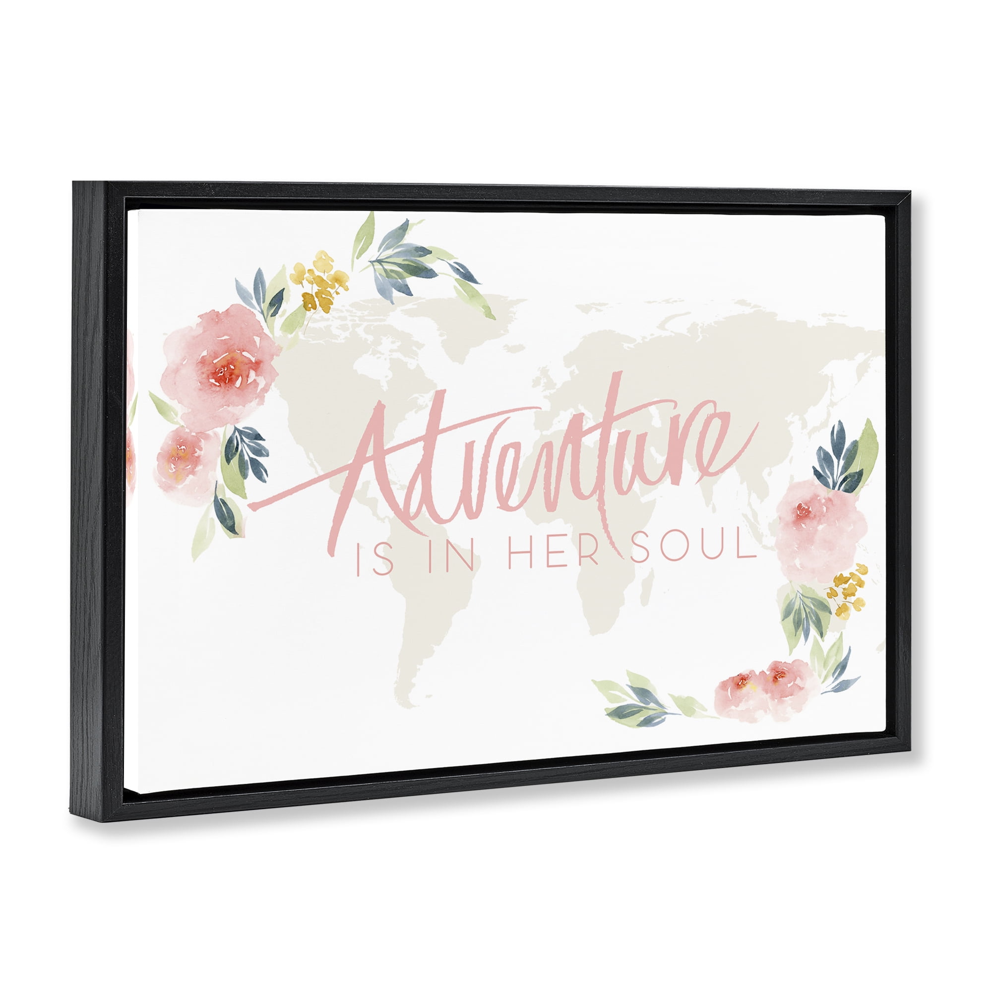 Stupell Industries Floral Girl's Adventure Plants & Flowers Painting Black Floater Framed Canvas Art Print Wall Art, 31 x 21