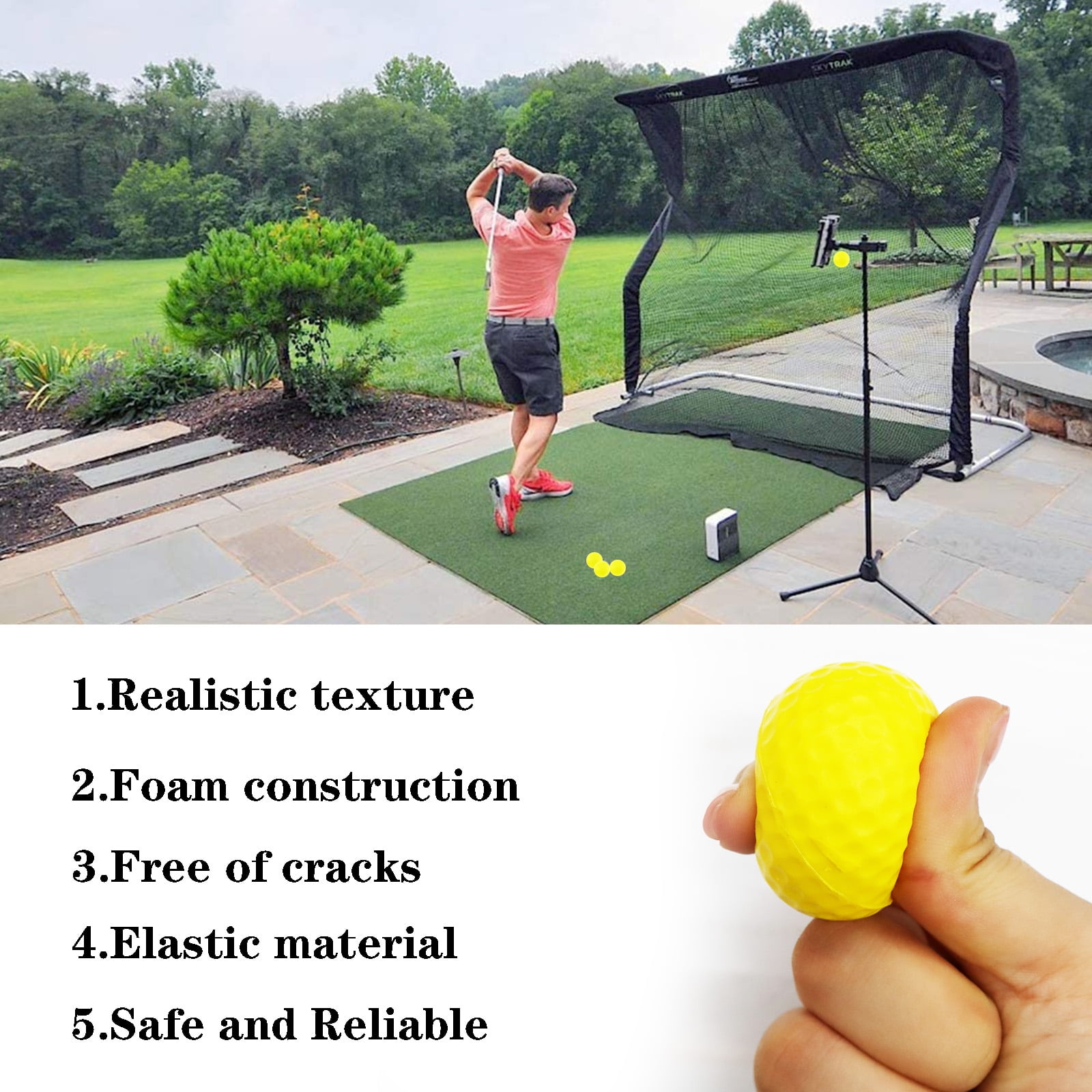 FINGER TEN Golf Practice Balls with Bucket Value 50 Pack, Soft Foam with Limited Flight for Safe Practice