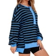 thumbnail image 5 of Womens Oversized Color Block Striped Sweatshirts Henley Shirts Casual Pullover Waffle Knit Tops, 5 of 7