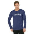thumbnail image 2 of Daxton Retro Virginia Arch Font Long Sleeves T Shirt Soft Medium Weight Cotton, Heather Navy Tee White Font, XS, 2 of 2