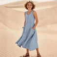 thumbnail image 2 of Ruyang Summer Dresses for Teen Girls Cotton Linen Crewneck Sleeveless Tank Dresses Beach Vacation A-line Swing Dresses, 2 of 5