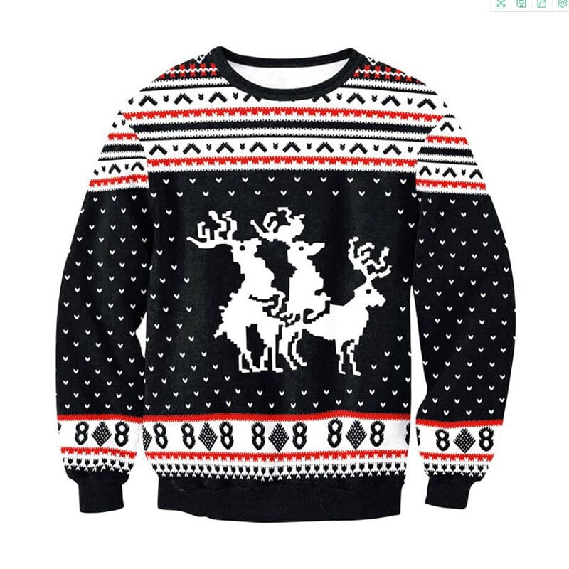 Men Women Ugly Christmas Sweater 3D Funny Christmas Cat Reindeer