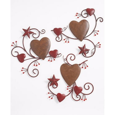 3-Pc. Hearts and Stars Wall Art Decoration with Distressed, Metal Finish Hearts