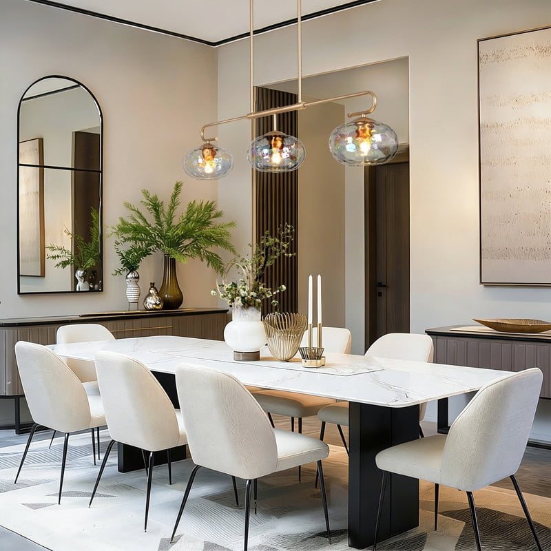 LNC 47.2-in Oversized 3-Light Matte Gold and Iridescent Glass Modern/contemporary Textured glass Linear Large Hanging Kitchen Island Light