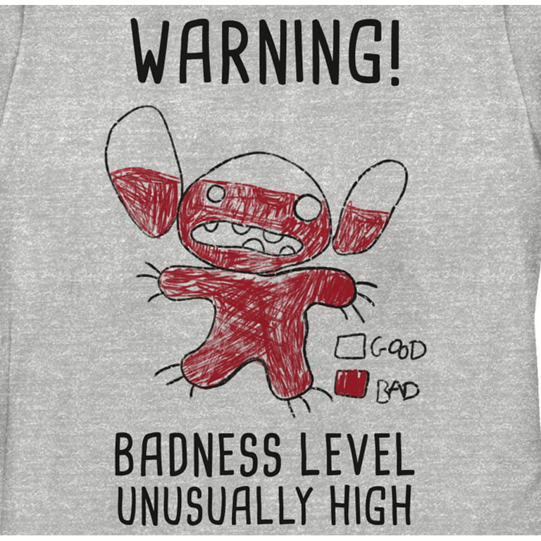 Women's Lilo & Stitch Badness Level Warning Sketch Graphic Tee Athletic  Heather X Large 