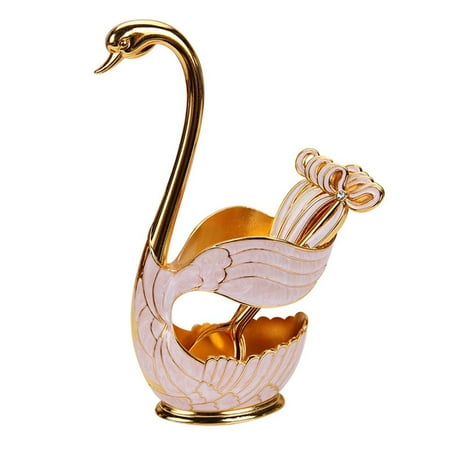 

Fule 6Pcs Tableware Spoon+Swan Shaped Base for Dessert Coffee Home Decoration