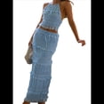 thumbnail image 3 of Conjunto de 2 Piezas de Falda Larga Y2K para Mujer, con Top Corto de Encaje Sin Espalda y Falda Larga, Vestido de Playa. Azul S, 3 of 10