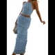 thumbnail image 3 of Conjunto de 2 Piezas de Falda Larga Y2K para Mujer, con Top Corto de Encaje Sin Espalda y Falda Larga, Vestido de Playa. Azul L, 3 of 10