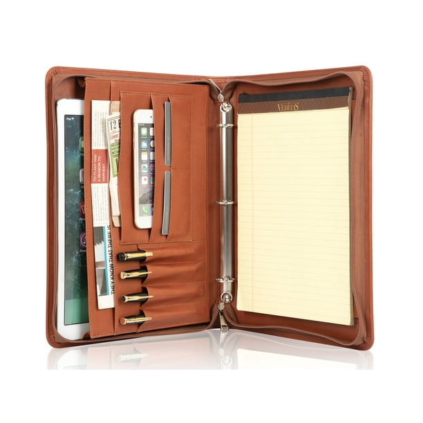 LeatherBelief Portfolio 3 Rings Binder,Zipper PU Leather Padfolio