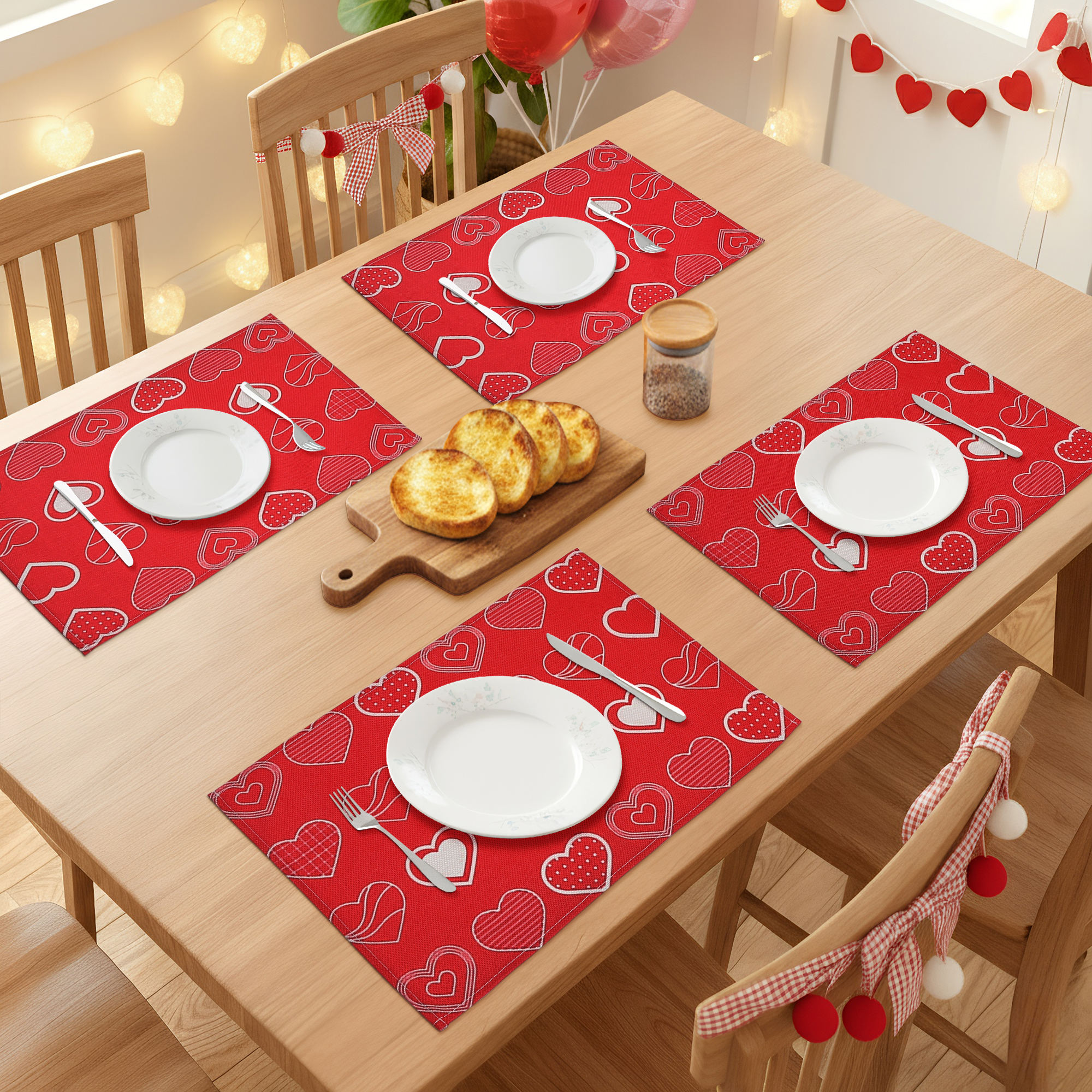 Unique Bargains Set of 6 Love Hearts Placemats for Anniversaries Heart