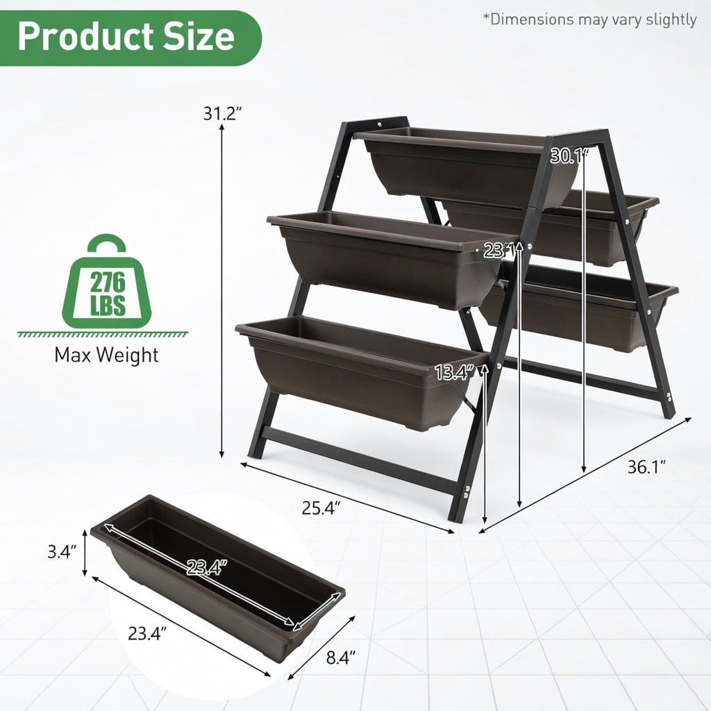 Topcobe 3-Tier Vertical Raised Garden Bed with 5 Plant Boxes, Vertical Garden Planter Outdoor