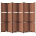 thumbnail image 5 of Jostyle 6 Panel Room Divider Privacy Screen with Storage Shelves - Foldable Partition with Sturdy Pine Wood Frame & Breathable Bamboo-Hemp Fabric for Living Room, Bedroom, Office Espresso Brown, 5 of 10