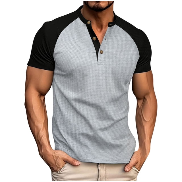 pstuiky camisetas para hombre, Camisa de punto con botones para hombre, informal, transpirable, de manga corta, con solapa y manga corta. camisetas de hombre xl