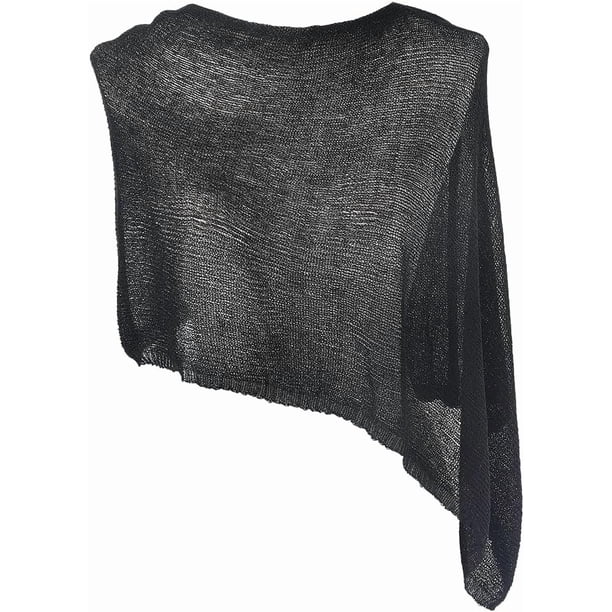 Poncho negro transparente, bolero, malla sólida, punto de algodón, ponchos de verano, chal, ligero, para cubrirse, protección solar, suéteres, pulóveres, chales y abrigos, bata