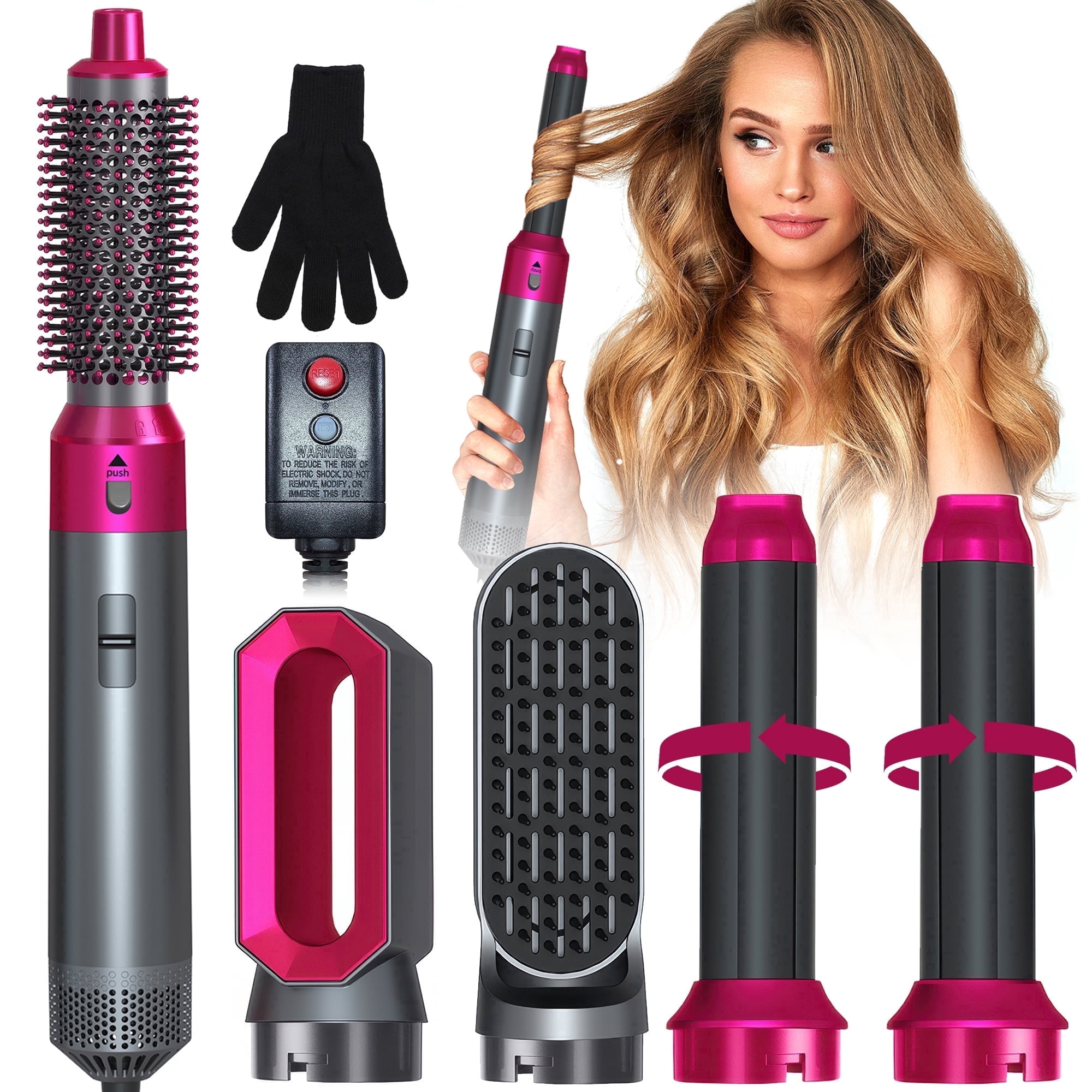 WANDOBAO Hair Dryer Brush Set,5 in 1 Hot Air Brush,Negative Ionic Hair Styling Tools,Gray