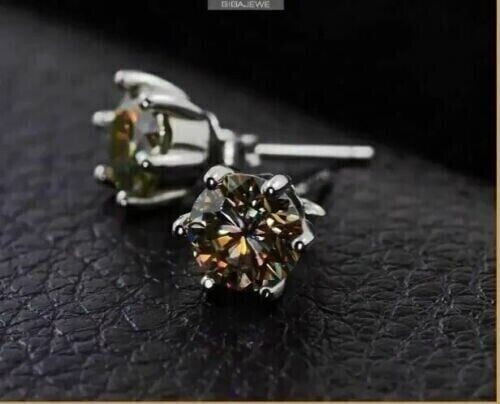 Radiant Jewelry 4Ct Chocolate Brown CZ 8mm Diamond Solitaire Earrings 14K White Gold Plated 925 Silver Screw Back 6 Prong Stud