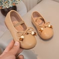 thumbnail image 2 of Viluyesy Girls' Spring Summer Flat Leather Shoes - Soft Sole Bowknot Casual Dress School Party Mary Jane Pumps Khaki Size 10.5, 2 of 10