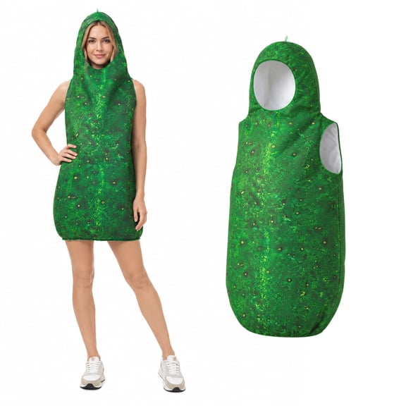 BUXULYP Cucumber Costume Funny Green Vegetable Pickle Cosplay Costume Halloween Outfit for Adult Onesize