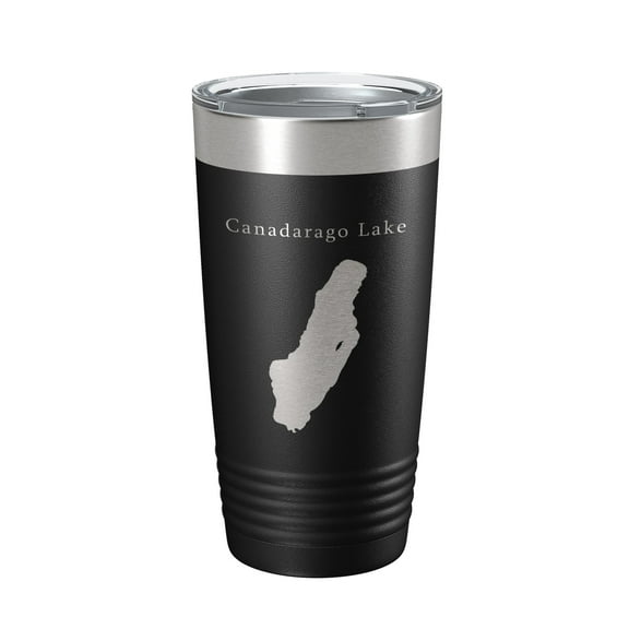 Canadarago Lake Map Tumbler Travel Mug Insulated Laser Engraved Coffee Cup New York 20 oz Black