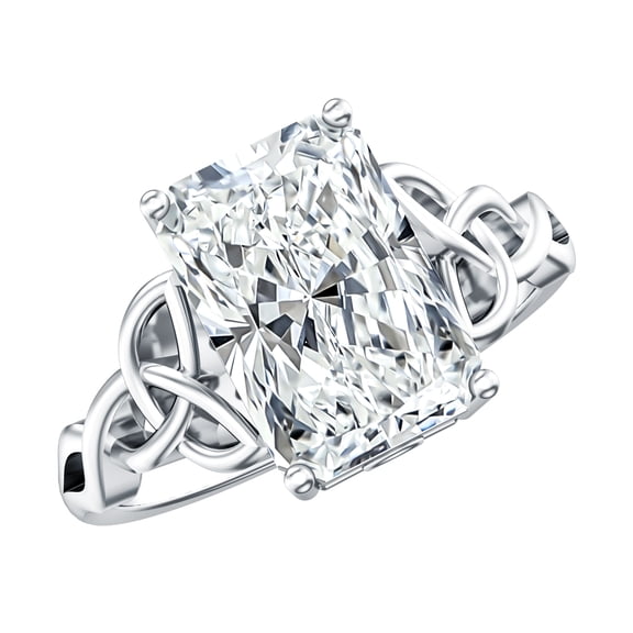 Rosec Jewels IGI Certified Lab Grown 4 Ct Radiant Cut Engagement Ring with Celtic Knot (E-VS1 Grade), 925 Sterling Silver, US 4.00