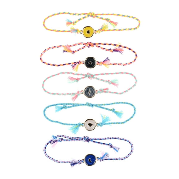 Claire's Tween Multi-color Moon and Stars Braided Bracelets Set, 5 Pieces