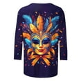 thumbnail image 5 of REORIAFEE Mardi Gras Tee Shirts Mask Prints 3/4 Sleeve Shirts Round Neck Carnival Fancy Tees Theme Party Fashions Tops Loose Blouse Purple XXL, 5 of 5