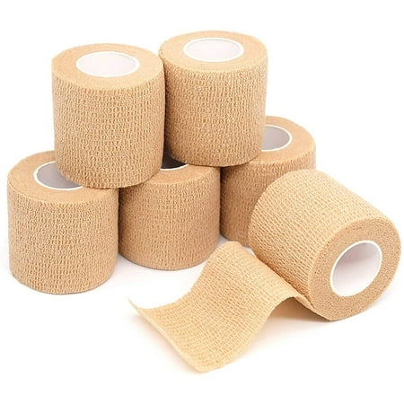Self-Adhesive Cohesive 2" Inches Wide Elastic Gauze Bandage Wrap Tape Rolls, Nude, 12 Pack