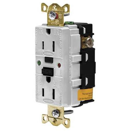 - GFCI Receptacle,15A,125VAC,5-15R,White HUBBELL WIRING DEVICE-KELLEMS GF5262SGW