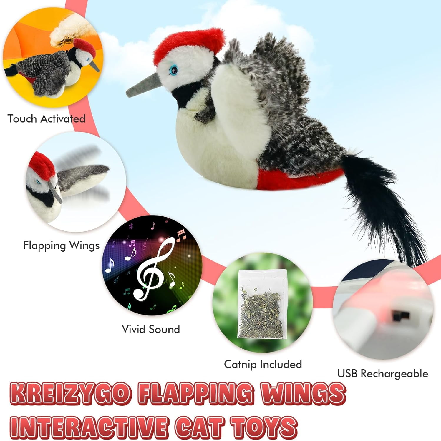 Flying Bird Cat Toys, Interactive Flapping Motion with Chirping Sounds, Rechargeable Realistic Bird Toy for Indoor Cats, Encourages Natural Hunting Instincts