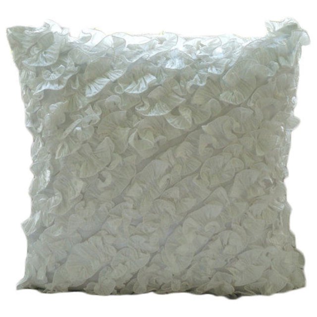 Fundas de almohada decorativas color marfil de 40 x 40 cm (16 x 16 pulgadas), cojines de seda arrugada para sofá, toile francés, volantes, almohada victoriana con cremallera - Ruffles In Love