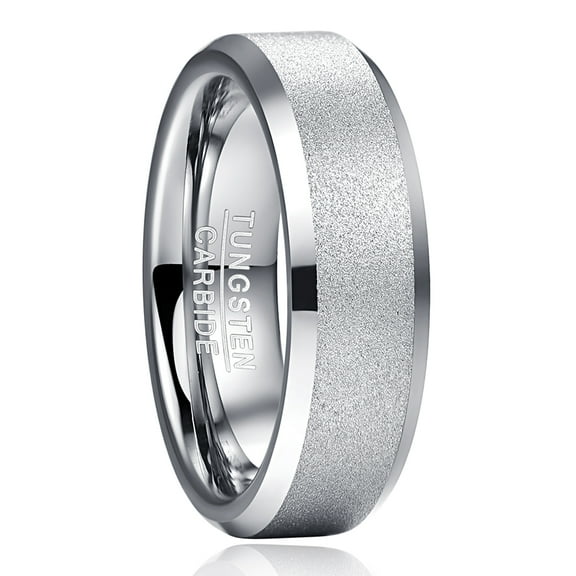 6mm Men's Women's Silver Sandblasting Tungsten Ring Wedding Band with Beveled Edges Size 5-12
