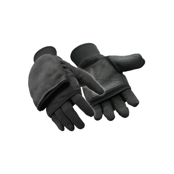 RefrigiWear Thinsulate Insulated Jersey Lined Convertible Mitten Gloves with Hand Warmer Pocket (Black, X-Large)