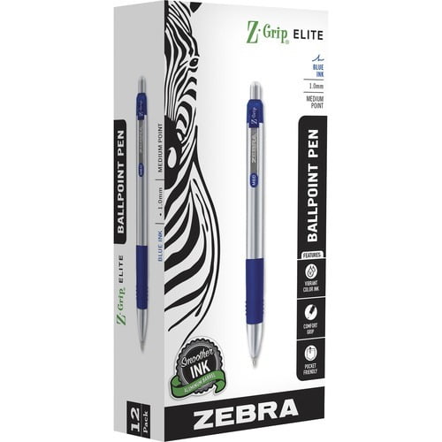 Zebra Pen Z-Grip Metal Retractable Ballpoint Pen Bold Pen Point - 1 mm Pen Point Size - Retractable - Blue Gel-based Ink - 12 / Dozen