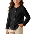 thumbnail image 2 of akafmk Cardigan for Girls Lightweight Ribbed Knit Cardigans Crew Neck Button Front Solid Color Casual Fall Outfits, Size 9-10 Years, 2 of 7