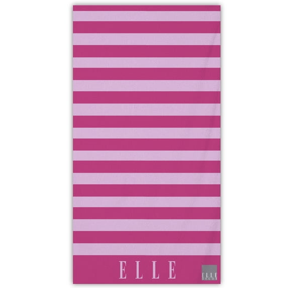 Elle Decor Velour Beach Towel Woven Super Absorbent Ring-Spun Cotton - Fuschia Cabana Stripe - Size 36" x 68"