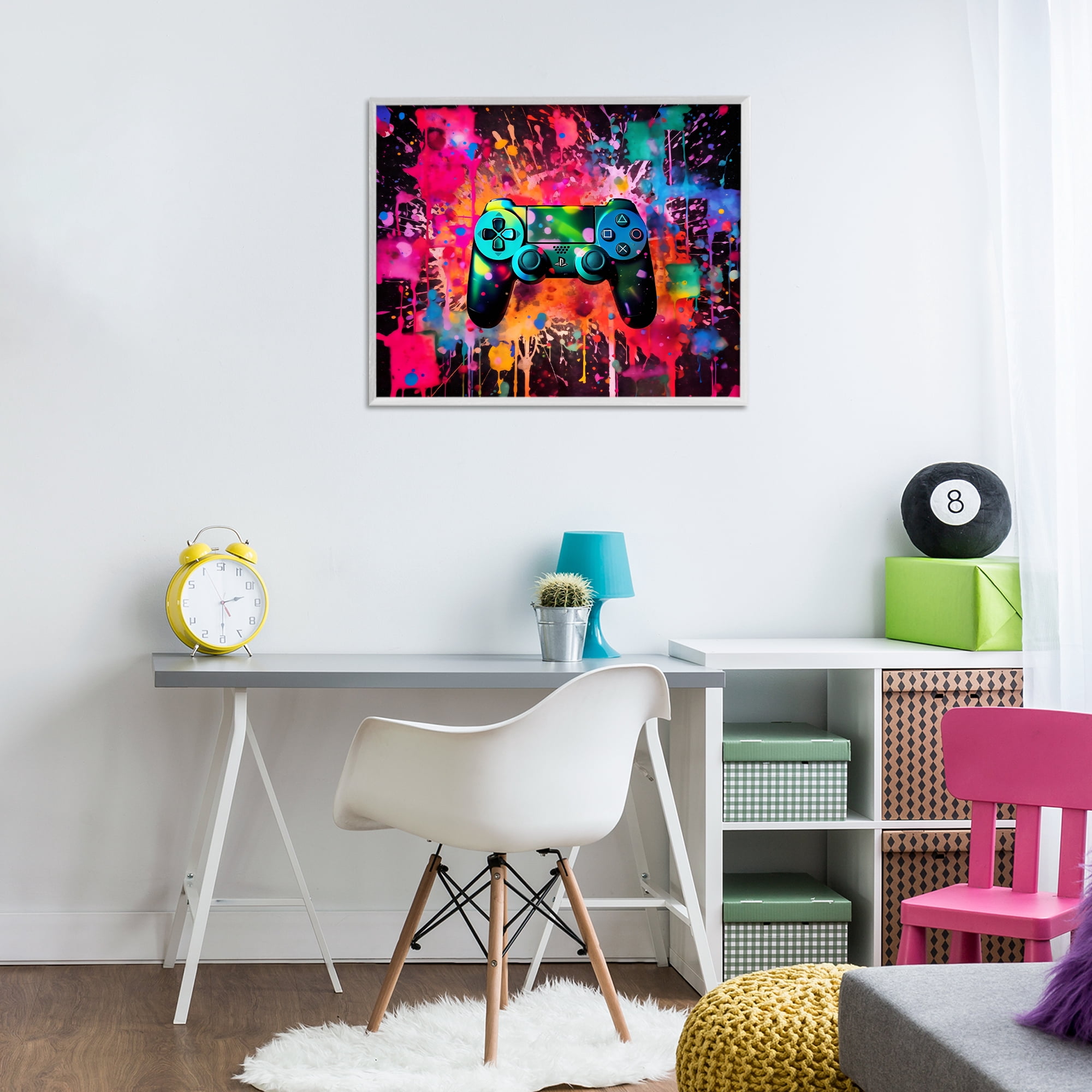 Stupell Industries Vibrant Gamepad Burst White Framed Giclee Art, design by Creative Studio