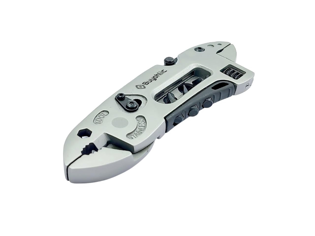 Buyohlic Multitool Wrench with 7 Tools/Pliers/Wire Cutter/Flat Screwdriver Adjustable Multi Purpose Stainless Steel Tool