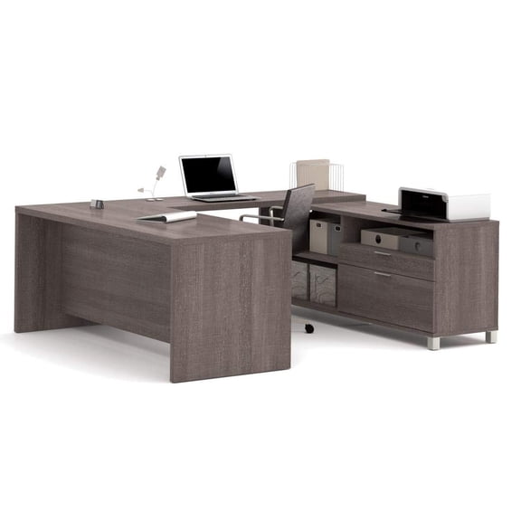 Bowery Hill U-Shaped Computer Desk in Bark Gray