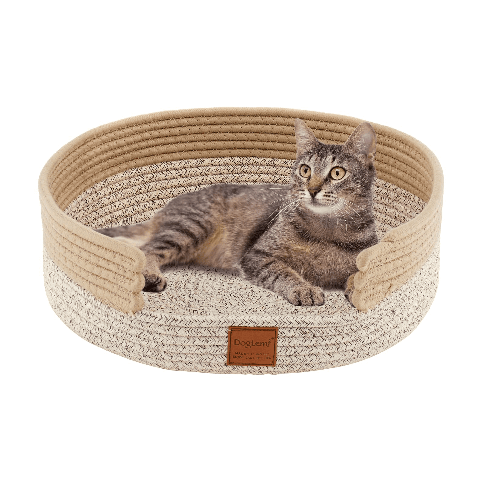 Welltop Cotton Thread Woven Cat Bed, Big Round Cat Woven Basket Bed Cat