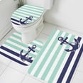thumbnail image 3 of Anchor Aqua Bath Mat 3 Piece Bathroom Rug Set, Modern Navy Blue White Striped Nautical Non Slip Bath Rug Contour Mat and Toilet Lid Cover, Absorbent Shower Mats Soft Bath Rugs and Mats Sets, 3 of 8