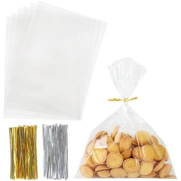200 Pcs Sacs de Friandises en Cellophane 2,8 Mils 5 X 7 Pouces Sacs-Cadeaux en Cellophane Transparents avec Attaches Torsadées 4 Pouces, Sacs à Surprises Transparents, Sacs à Biscuits, Sacs à Bonbons, Sacs en Plastique pour Friandises Cadeaux Offrant des Souvenirs de Fête d'Anniversaire