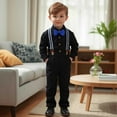 thumbnail image 3 of RUTAYY Children Boys Outfit Sets Long Sleeve Stand Collar Solid Color Shirt Tops Suspenders Pants with Pocket Gentleman Outfits Casual Daily Wear, 3 of 6