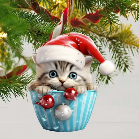 

Christmas Cute Cat Pendant Christmas Tree Pendant Car Pendant Bag Pendant Acrylic Flat Christmas Tree Pendant