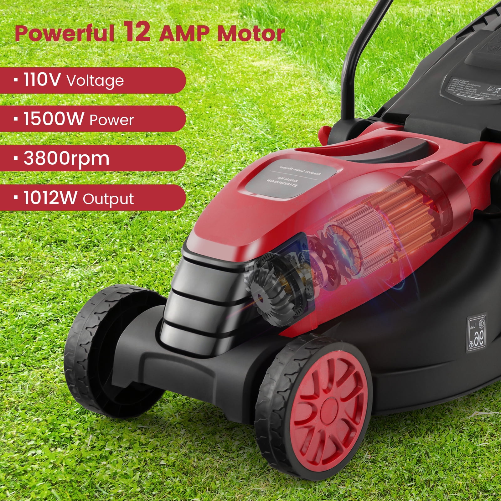 Topbuy Electric Lawn Mower 2-in-1 Versatile Corded Lawn Mower with Grass Collection Box 12 AMP Motor Red